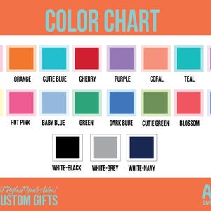 Pode incluir: Um gr&aacute;fico de cores com uma variedade de amostras de cores, incluindo rosa beb&ecirc;, laranja, cutie blue, cereja, roxo, coral, verde-azulado e lavanda. O gr&aacute;fico tamb&eacute;m inclui lim&atilde;o, rosa choque, azul beb&ecirc;, verde, azul escuro, cutie green, blossom e priwinkle.