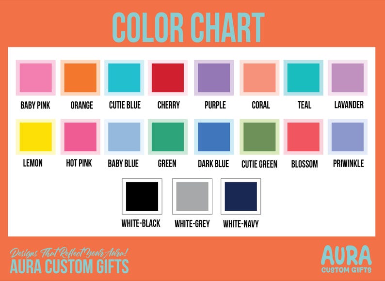 Pode incluir: Um gr&aacute;fico de cores com uma variedade de amostras de cores, incluindo rosa beb&ecirc;, laranja, cutie blue, cereja, roxo, coral, verde-azulado e lavanda. O gr&aacute;fico tamb&eacute;m inclui lim&atilde;o, rosa choque, azul beb&ecirc;, verde, azul escuro, cutie green, blossom e priwinkle.