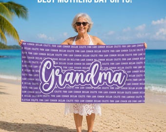 Mothers Day Gift, Personalized Grandma Beach Towel: Custom Name Gift, Grandma Gift, gift for gigi, Nana Pool Towel, Mamaw Towel