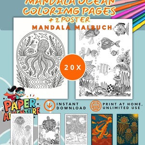 Waves and Wonders – 20 Ocean Mandalas to Color – and 2 Bonus Posters | Imaginative Sea World as a PDF Coloring Book for Children & Adults