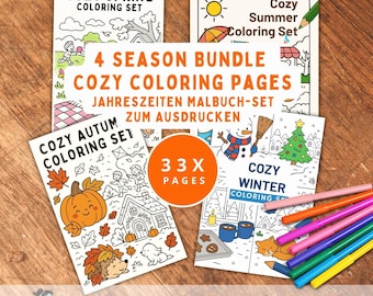 Cozy Seasons Coloring Book – 30+ Printable Coloring Pages for Kids and Adults | Mindful & Relaxing Art Bundle (PDF Download)