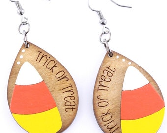 Pendientes de Halloween, pendientes colgantes de madera hechos a mano con forma de maíz dulce, joyas de otoño para pedir dulces