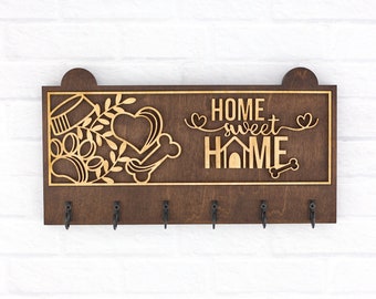 Soporte para llaves para pared, colgador de llaves o soporte para correa de perro con ganchos, decoración de pared Home Sweet Home para un regalo para amantes de los perros