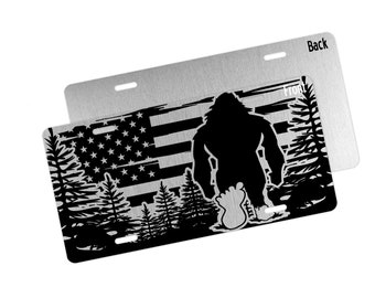 Placa de licencia Bigfoot, placa de licencia personalizada Sasquatch, etiqueta de coche de vanidad en negro y plata