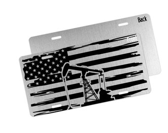 Placa de liniero, placa personalizada para pozo petrolero, placa personalizada para auto en plata y negro