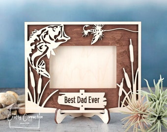 Regalo personalizado para papá, marco de fotos de madera de 4x6, regalos de pesca para el Día del Padre, marco de fotos grabado a medida para Navidad o cumpleaños.