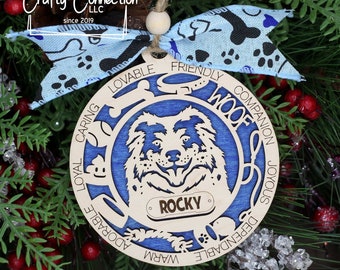 Adorno de pastor australiano, Adorno navideño de perro pastor australiano en azul, australiano