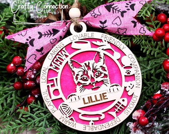 Kitty Cat Ornament, Kitten Christmas Ornament en rosa