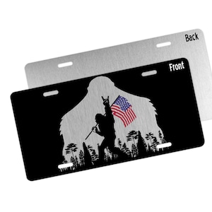 Bigfoot License Plate, Sasquatch Custom License Plate, Flag Vanity Car Tag