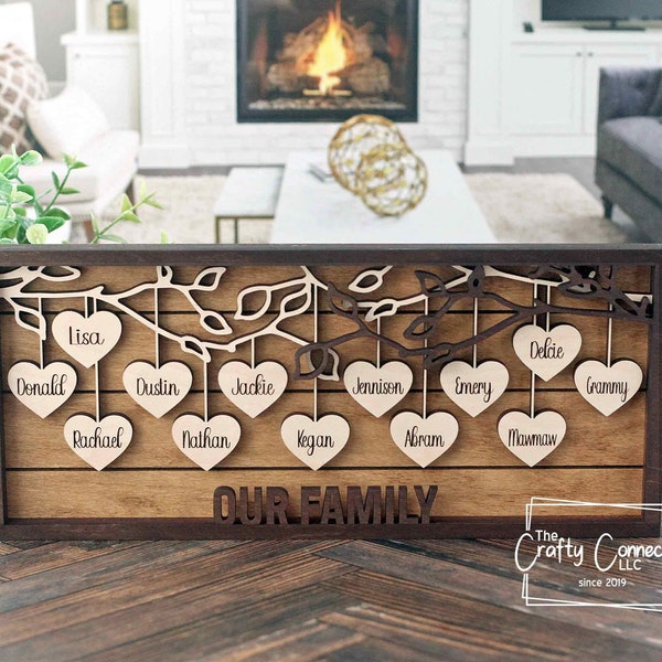 Personalized Family Tree, Family Sign, Family Gift, Family Tree Wood Sign Decor, Multiple Phrases to Choose From, Dark on Light Brown