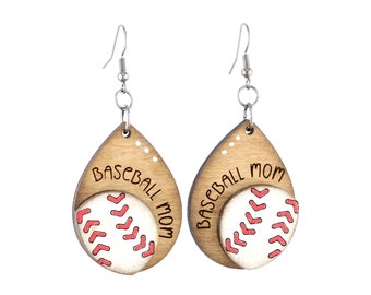Pendientes de mamá beisbolera, pendientes de béisbol, pendientes deportivos en joyería de béisbol