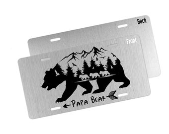 Placa de matrícula delantera de Papa Bear, placa de matrícula de oso con 3 cachorros, placa de matrícula de vanidad de oso, etiqueta de coche de matrícula personalizada de oso, regalo para papá