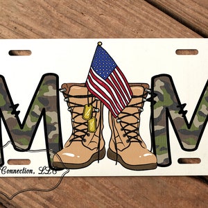 Military Mom Front Vanity License Plate - Soldier Mom License Plate - Proud Military Mom of Son or Daughter in the Army or Marines