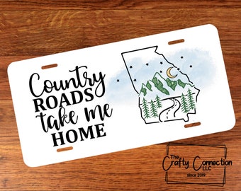 GA, matrícula delantera de Georgia, matrícula Country Roads Take Me Home, matrícula personalizada, placa de coche personalizada