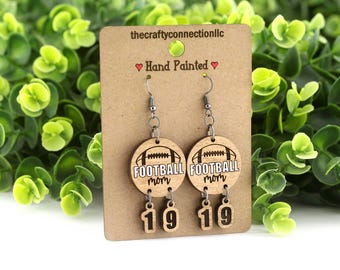 Pendientes de fútbol personalizados con número, pendientes colgantes de madera de arce