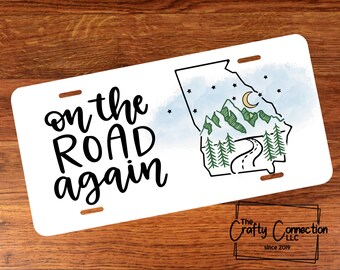 GA, matrícula delantera de Georgia, matrícula On the Road Again, matrícula personalizada, placa de identificación personalizada para automóvil