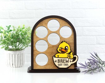 Soporte y organizador de cápsulas de café, decoración de madera para barra de café o mostrador de cocina con pato.