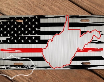 Placa de matrícula personalizada para el frente de un bombero de Virginia Occidental - Placa de matrícula personalizada para el auto de la esposa de un bombero - Virginia Occidental apoya la bandera de la Línea Roja