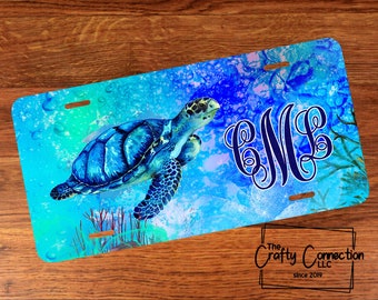 Placa de matrícula con monograma de tortuga, placa de matrícula de tortuga marina, placa de matrícula con monograma