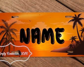 Placa de matrícula personalizada para playa, placa con nombre, placa decorativa para coche con temática playera.