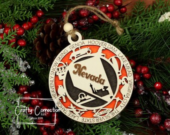 Adorno navideño de Nevada, Adorno de Nevada, Intercambio de adornos de madera, Adorno del estado de NV, Adorno de viaje familiar