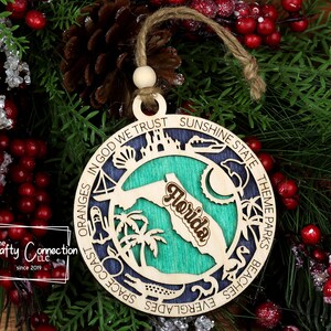 Florida Christmas Ornament, Florida Ornament, Wooden Ornament Exchange, FL State Ornament, Family Travel Ornament bild 1