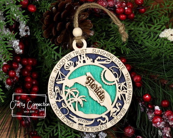 Florida Christmas Ornament, Florida Ornament, Wooden Ornament Exchange, FL State Ornament, Family Travel Ornament