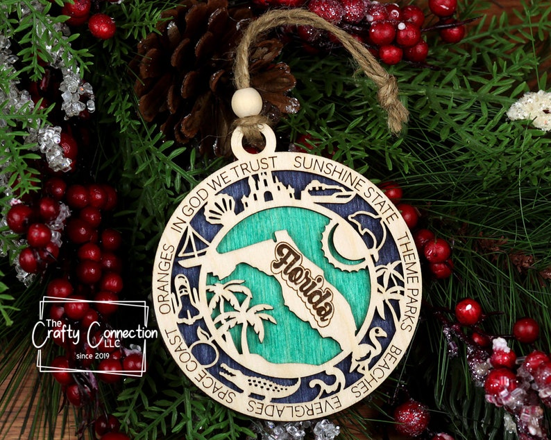 Florida Christmas Ornament, Florida Ornament, Wooden Ornament Exchange, FL State Ornament, Family Travel Ornament bild 1