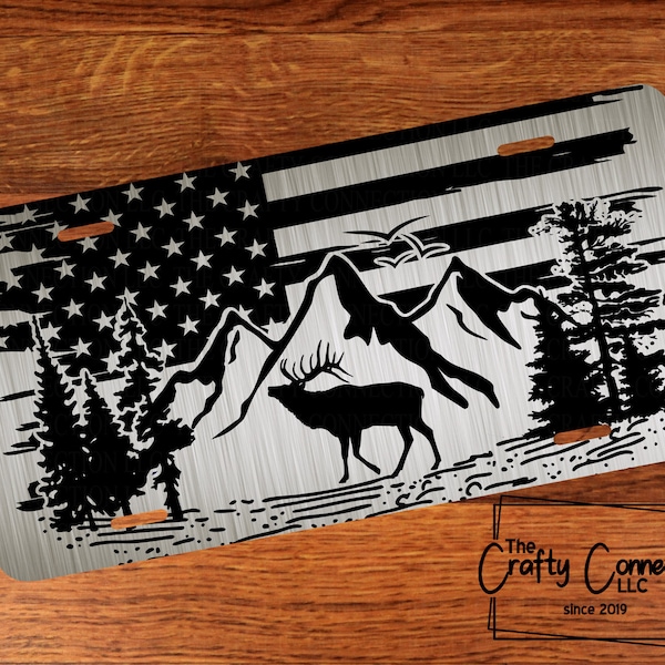 Elk Front License Plate, American Flag License Plate, Elk License Plate, Custom License Plate, Vanity Car Tag