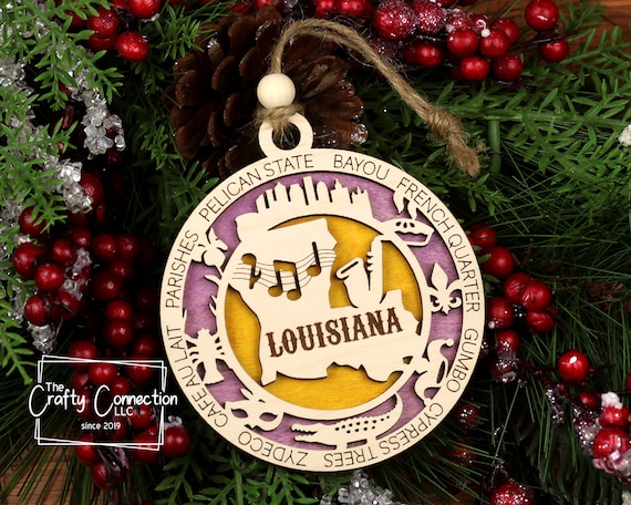 Louisiana Christmas Ornament, Louisiana Ornament, Wooden Ornament Exchange, LA State Ornament, Family Travel Ornament