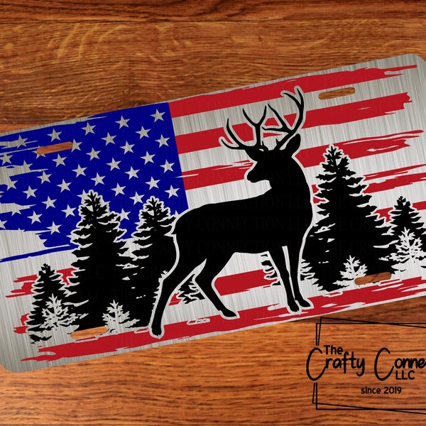 Deer Front License Plate, American Flag License Plate, Wildlife License Plate, Custom License Plate, Vanity Car Tag