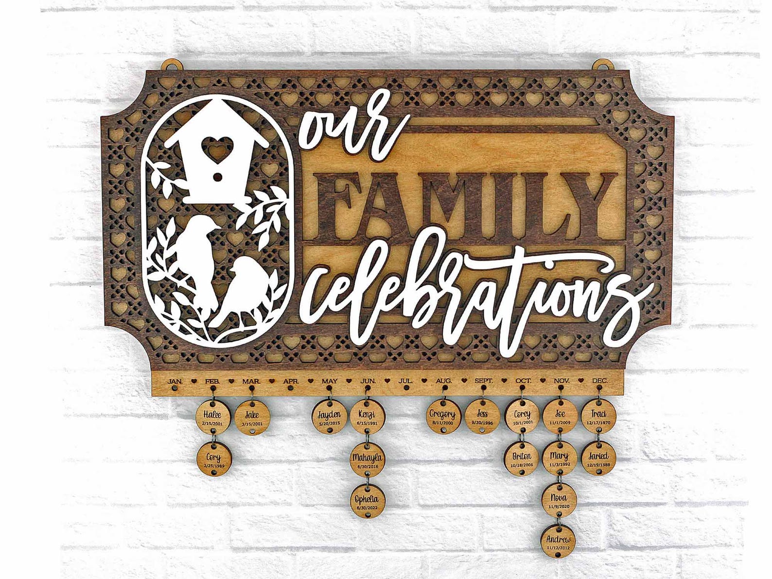 Family Birthdays/Celebrations Calendar with 50 blank tags