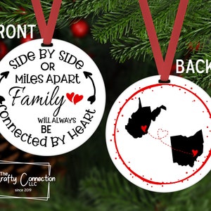Adorno familiar, Adorno navideño a millas de distancia, Adorno familiar personalizado para árbol de Navidad, Lado a lado, A millas de distancia, Siempre conectados por el corazón