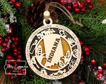 Adorno navideño de Indiana, Adorno de Indiana, Intercambio de adornos de madera, Adorno estatal, Adorno de viaje familiar