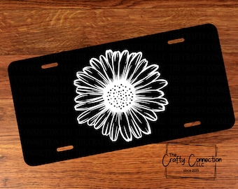 Matrícula delantera con margarita, matrícula personalizada floral, matrícula a medida, placa de coche, flor de margarita, regalo para mujer