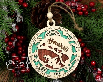 Hawaii Christmas Ornament, Hawaii Ornament, Wooden Ornament Exchange, HI State Ornament, Family Travel Ornament