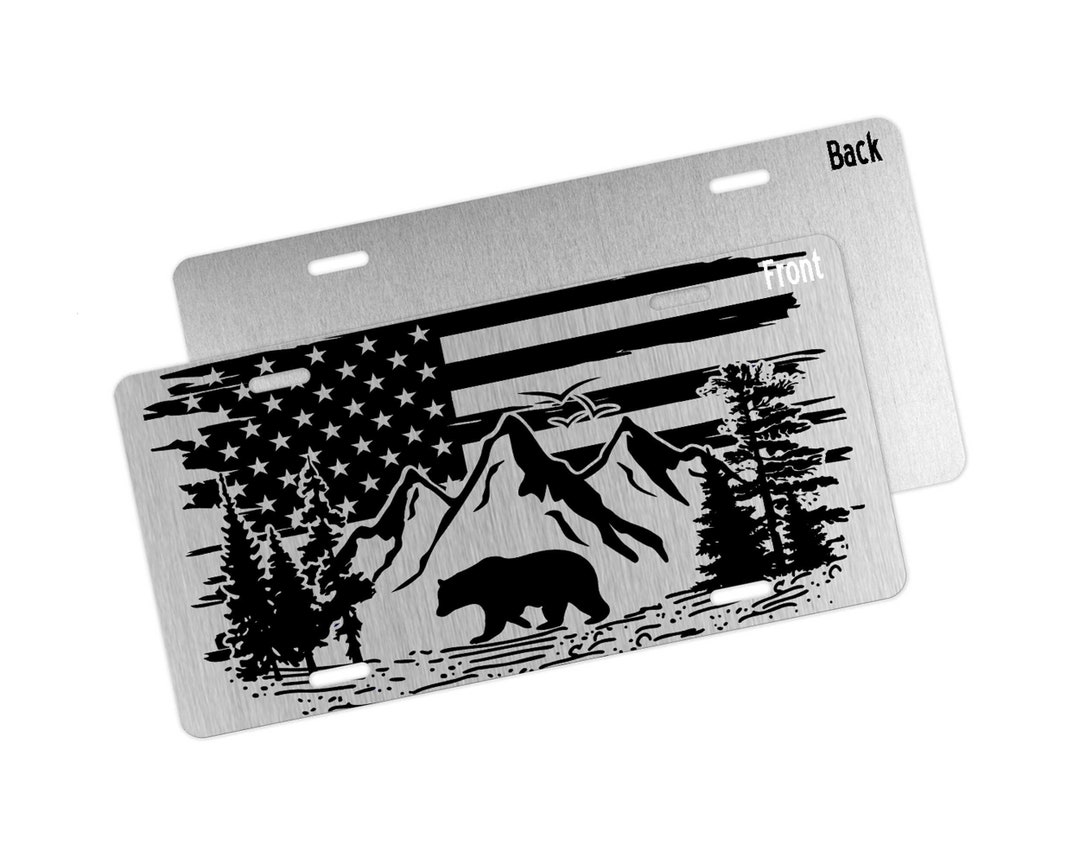 Bear Front License Plate, Bear License Plate With American Flag, Bear