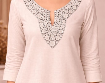 Neck and sleeves Embroidery Design: Floral Blouse, Kurti Pattern (Instant Download)