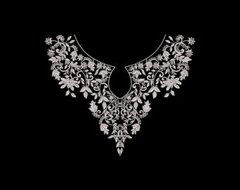 Floral Neckline Embroidery Design file – Machine Embroidery Pattern (Instant Download)