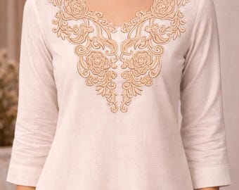 Floral Neck Embroidery Design file – Machine Embroidery Pattern (Instant Download)