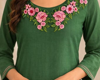 Floral Neckline Embroidery Design file – Machine Embroidery Pattern (Instant Download)