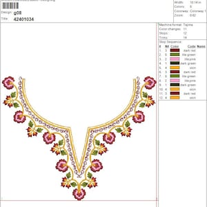Hals Stickdatei - Sofortiger Download Stickmuster - Ausschnitt Stickerei für Bluse,Kurti,Kleid,Pullover,Hemden etc.-