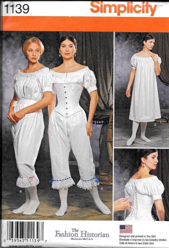 Simplicity 1139 Civil War Underwear Chemise Drawers Corset Historical  Costume Sewing Pattern Size 6, 8, 10, 12 UNCUT 