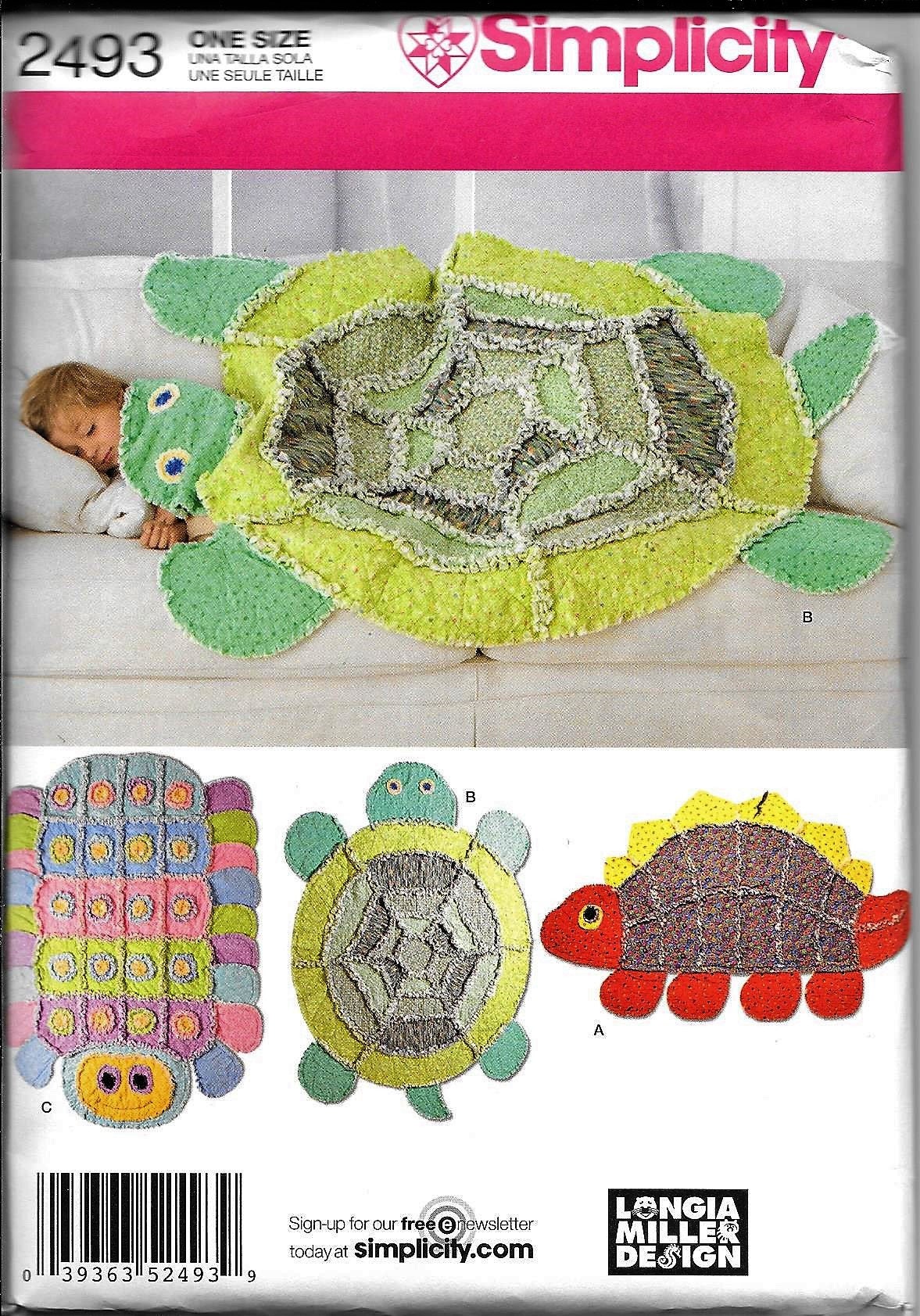 Simplicity 2493 RAG QUILT Rug Blanket Sewing Pattern Turtle Caterpillar Dinosaur Throw Etsy Canada