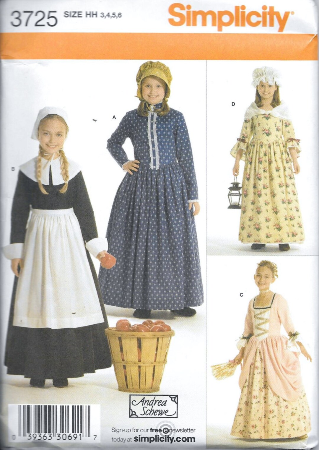 Simplicity 3725 Girls Pilgrim, Colonial, Puritan Costume