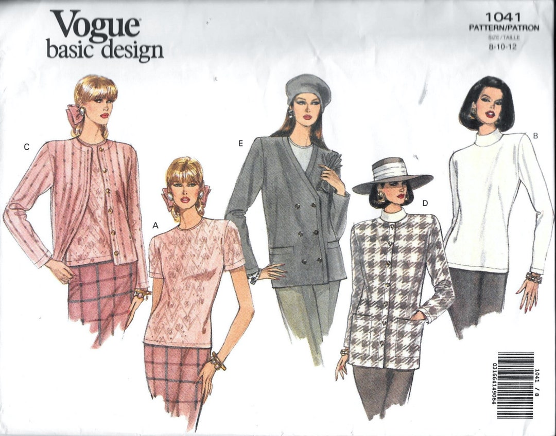 Vogue 1041 Basic Design JACKET and Top Sewing Pattern Size 8, 10 and 12 ...