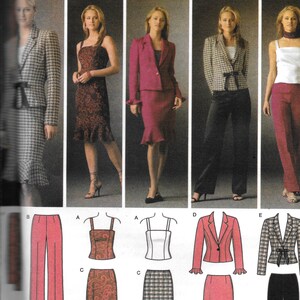May include: Simplicity Easy Chic sewing pattern featuring various women's clothing designs. The pattern includes options for suits, dresses, and separates. The image shows different outfit combinations, including blazers, skirts, and pants. The pattern size is HH 6,8,10,12.