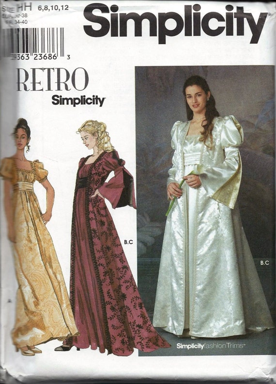 Simplicity 9045 Misses Empire Waist Dress Vest Renaissance Costume SCA  Medieval Elizabethan Boho 70s Sewing Pattern Size 6, 8, 10, 12 UNCUT - Etsy