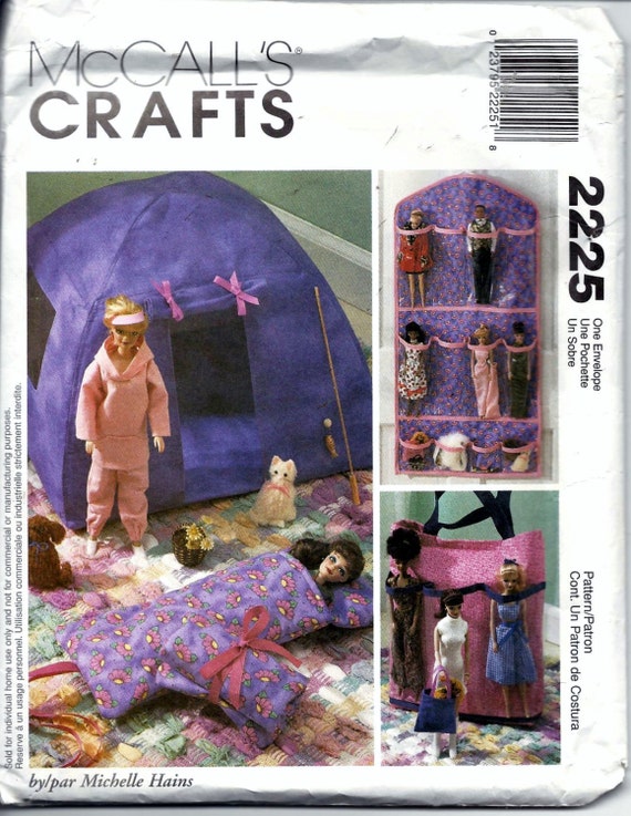 Mccall's Craft 2225 Fashion Doll Pattern Fits Barbie Tent Sleeping Bag Tote  Organizer 