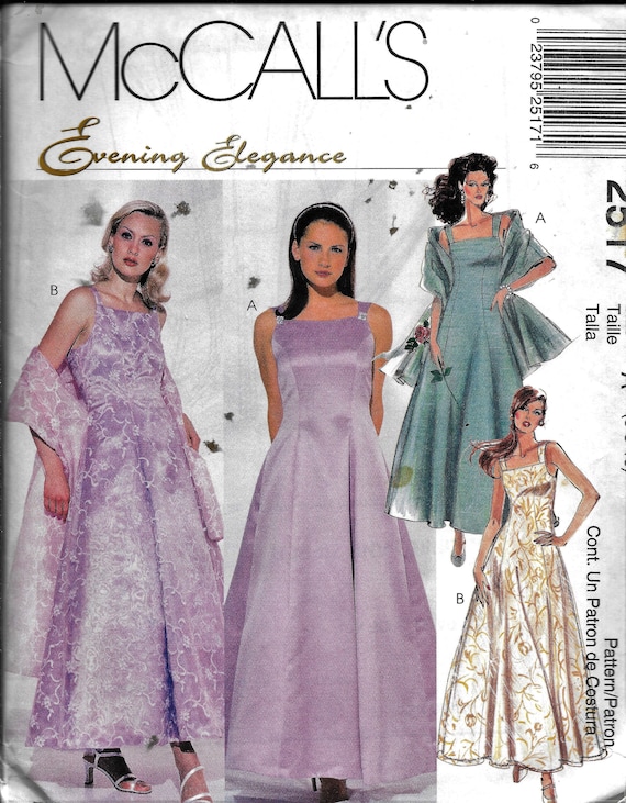 Mccall's 2517 Misses' Evening Formal Dress, Petticoat, Stole Sewing Pattern  Size 6, 8, 10